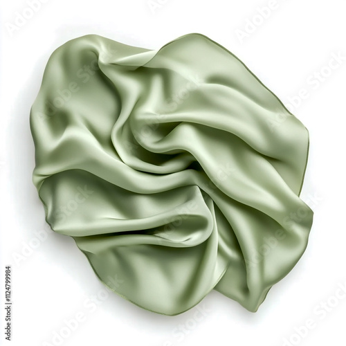 Light green silk fabric with soft folds Isolated on white background. photo