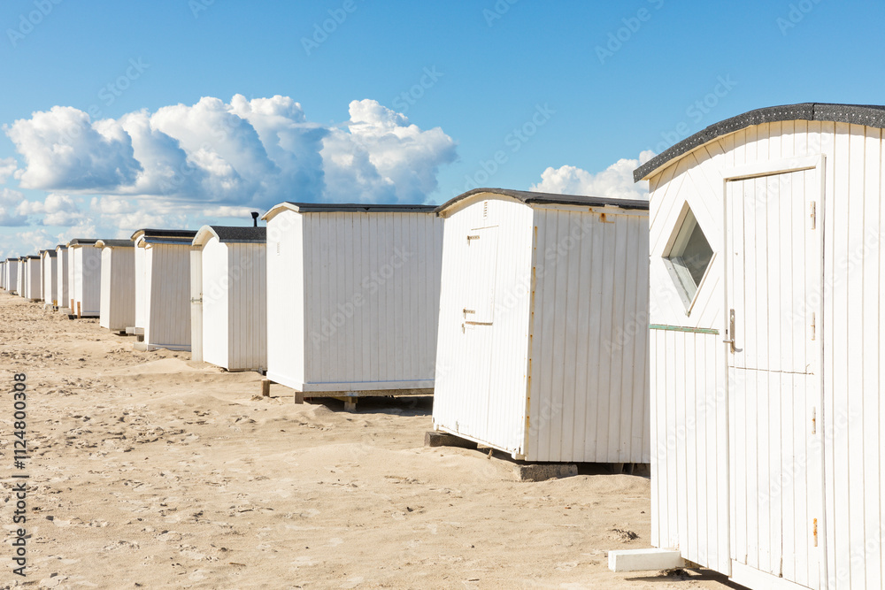 Beach huts at the beach of Blokhus, North Jutland, Denmark Beach huts at the beach of Blokhus, North Jutland, Denmark