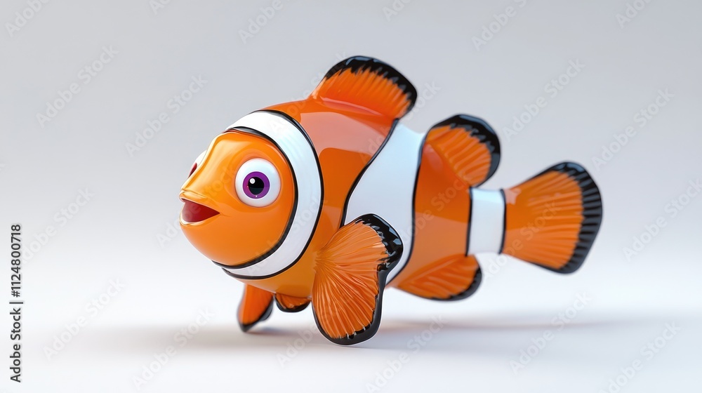 A playful 3D cartoon clownfish with vibrant colors and a friendly expression, ideal for plush toys A playful 3D cartoon clownfish with vibrant colors and a friendly expression, ideal for plush toys