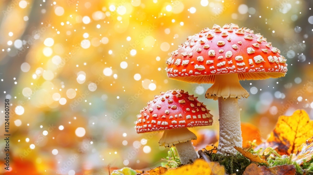 Obraz premium Autumnal Wonderland: Enchanting Red Mushrooms in a Forest