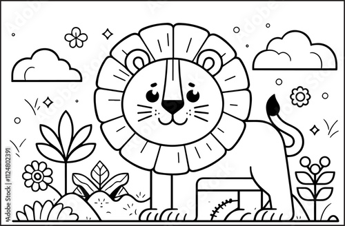 Cute Lion line art illustration for a children's coloring book