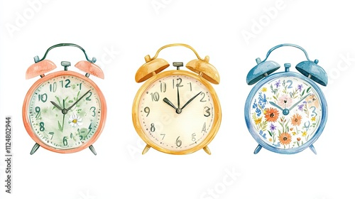 Three Vintage Alarm Clocks Displayed Together