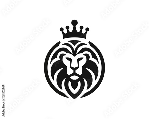 Lion King Silhouette logo design icon symbol vector illustration. Black color lion logo.