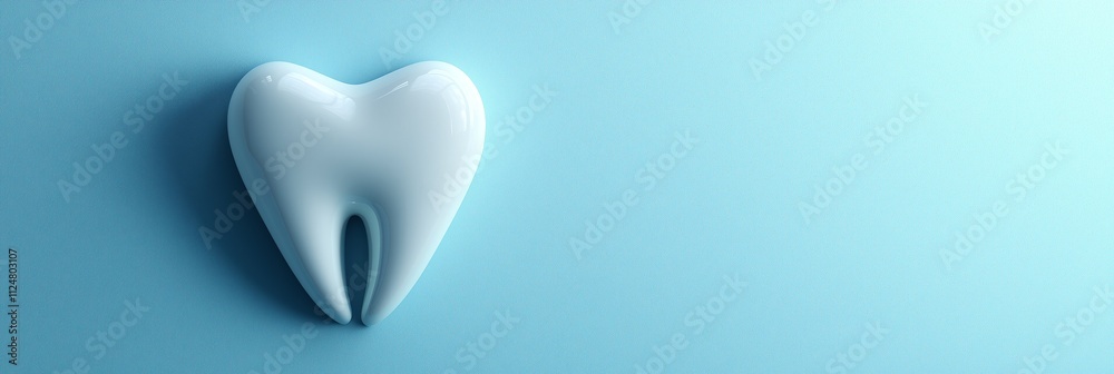 Fototapeta premium A glossy tooth shaped object in the form of a heart on a pastel blue background