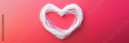 A heart outline made from thin white strings on a gradient pink background photo