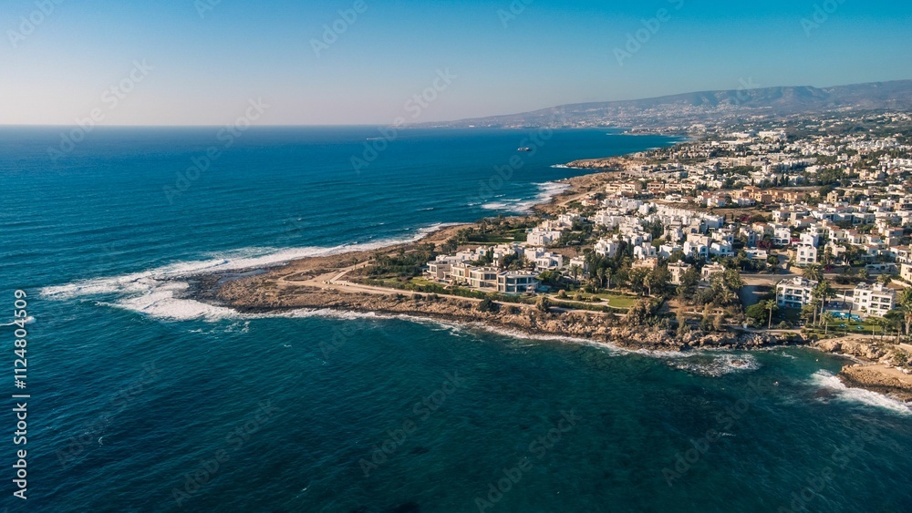 Fototapeta premium Aerial view of a coastal town in Cyprus.