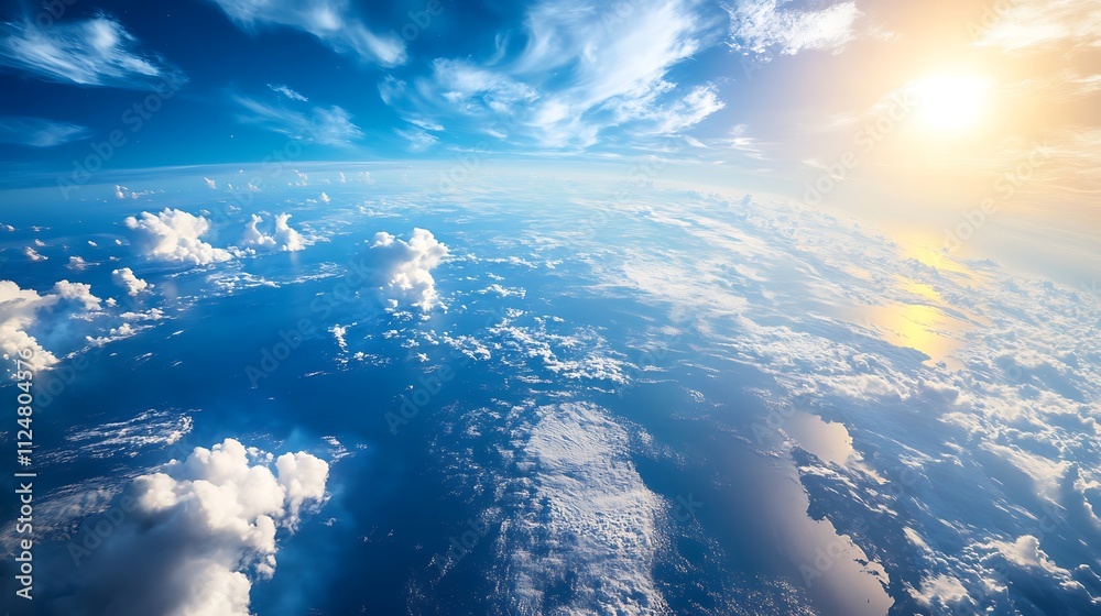 A breathtaking view of Earth from space, showcasing clouds, ocean, and sunlight. A breathtaking view of Earth from space, showcasing clouds, ocean, and sunlight.