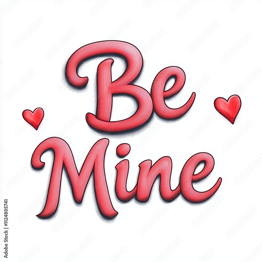 A romantic love message that reads Be Mine in elegant script, isolated on a white background A romantic love message that reads Be Mine in elegant script, isolated on a white background