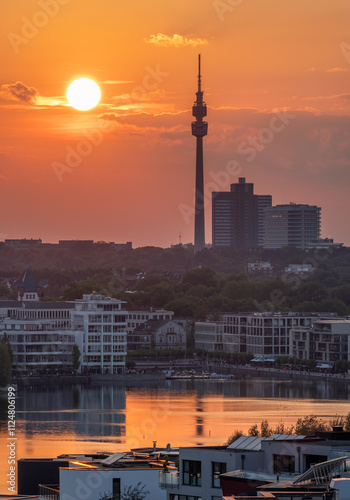 Photography Evening landscape and view of Phoenix Lake in Dortmund Germany