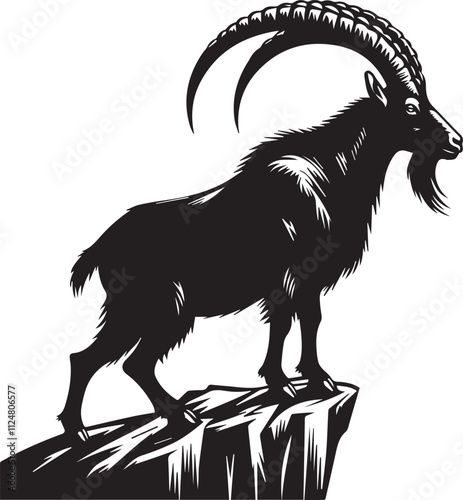 Mountain goat standing on a cliff edge silhouette vector black