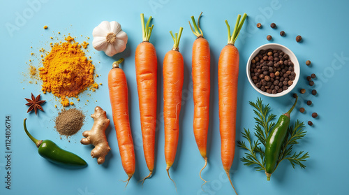 Inflammatory Ingredients and Spices Boosting Immune System and Metabolism: Carrot, Ginger, Turmeric, Garlic, Anise photo