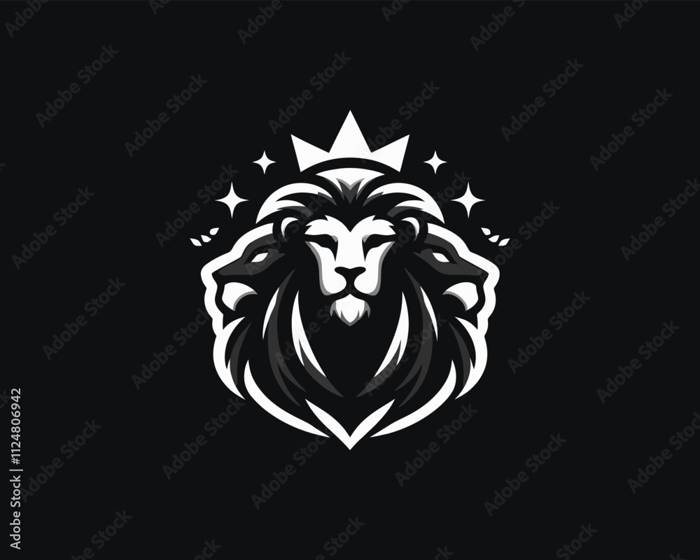 Fototapeta premium Lion King logo design icon symbol vector illustration. Black and white lion.
