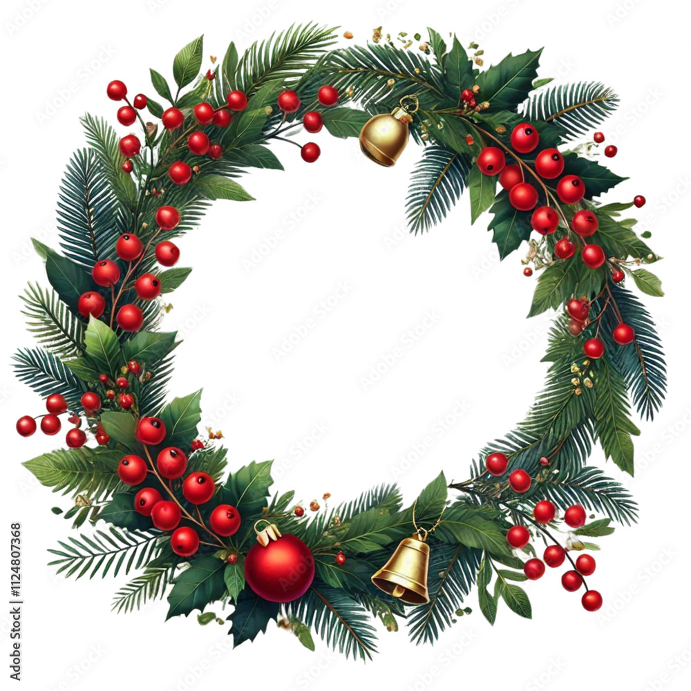 Elegant Christmas Border with Green Fir Branches, Holly, and Red Berries – PNG Transparent Background for Festive Designs Elegant Christmas Border with Green Fir Branches, Holly, and Red Berries – PNG Transparent Background for Festive Designs