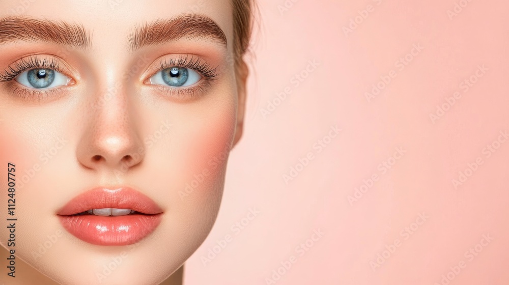 Beautiful woman with striking blue eyes and glossy lips. Beautiful woman with striking blue eyes and glossy lips.