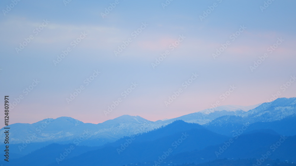 Clouds On The Mountains. Sunrise Over Forest In Fog. Mountain View With Sunrise. Pan. Clouds On The Mountains. Sunrise Over Forest In Fog. Mountain View With Sunrise. Pan.