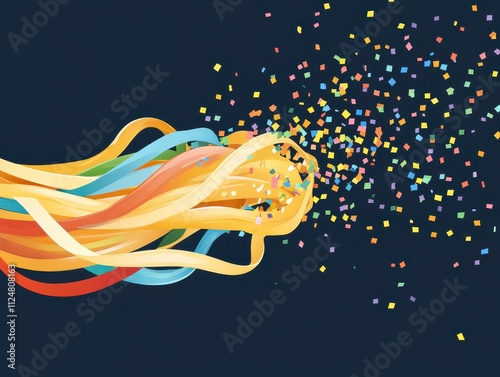 Streamers and confetti explosion, joyous occasion, flat design illustration
