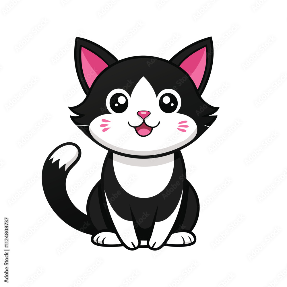 cute-smiling-cat-black-and white vector illustration cute-smiling-cat-black-and white vector illustration