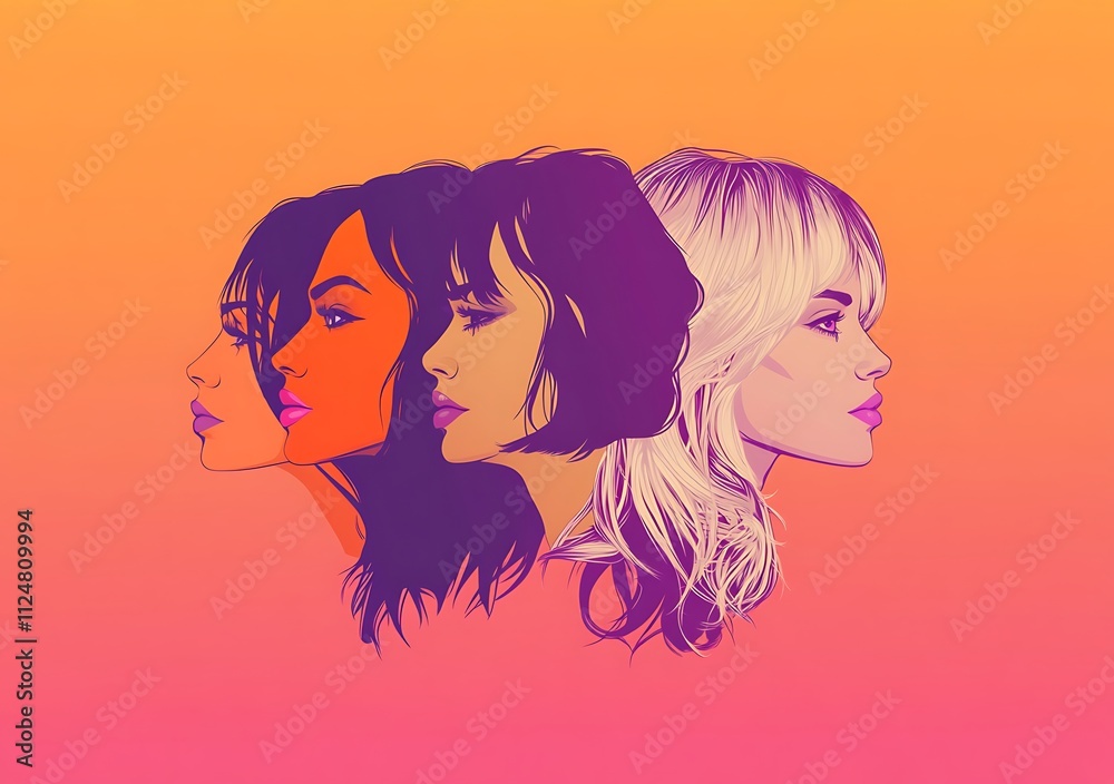 Womens day illustration of four women standing side by side