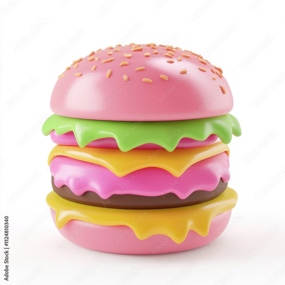 Colorful Plastic Hamburger Stacked with Layers of Cute Pink and Green Toppings for Kids Colorful Plastic Hamburger Stacked with Layers of Cute Pink and Green Toppings for Kids