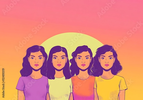 Womens day illustration of four women standing side by side photo