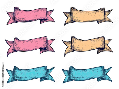 Set of hand drawn ribbon banners