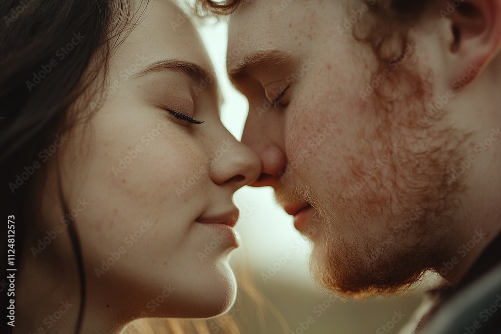Close-up of couple sharing a tender moment outdoors. Close-up of couple sharing a tender moment outdoors.