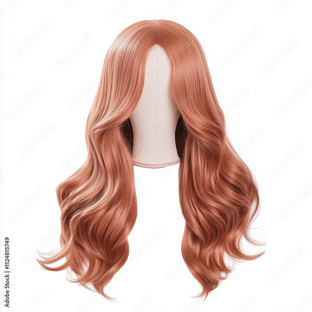 Long wavy rose gold wig isolated on white background Long wavy rose gold wig isolated on white background