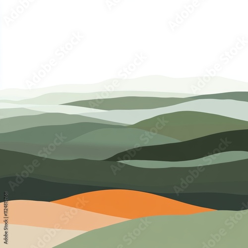 Abstract layered hills in calming colors.