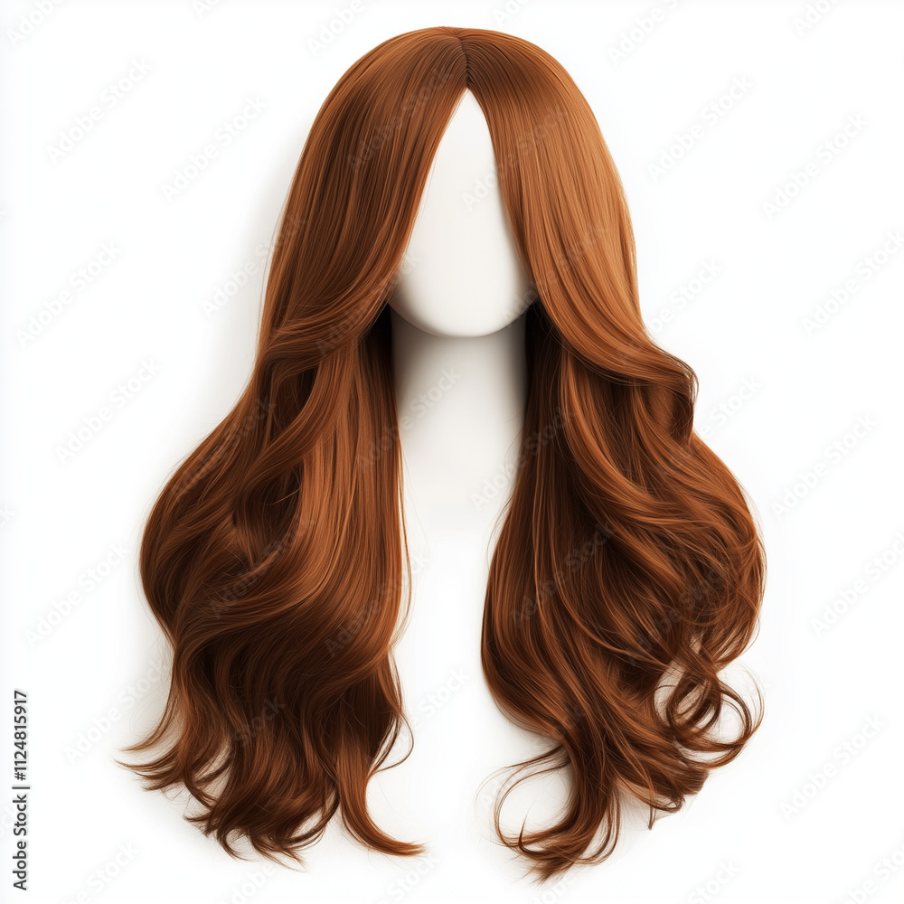 Long chestnut wig with cascading waves isolated on white background Long chestnut wig with cascading waves isolated on white background