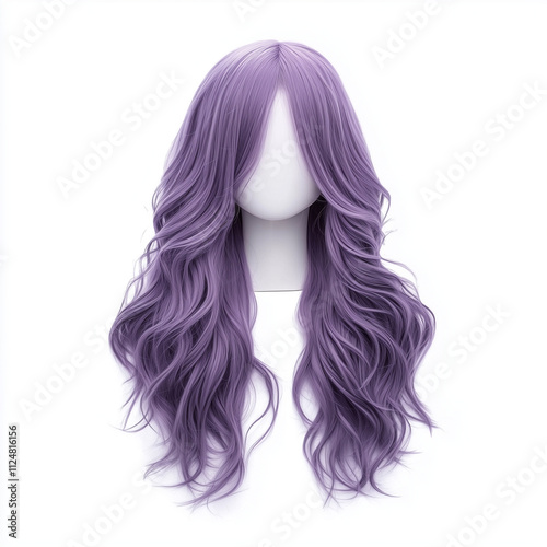 Long lavender wig with waves isolated on white background