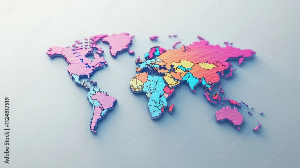 Fototapeta premium Colorful World Map with Country Borders Highlighted