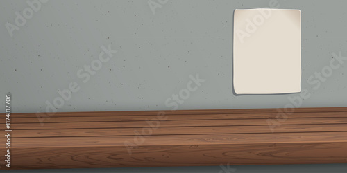 wooden counter mocha mousse tone have blank space for place the products presentation and have blank old poster for advertisement on cement wall graphic illustration.
