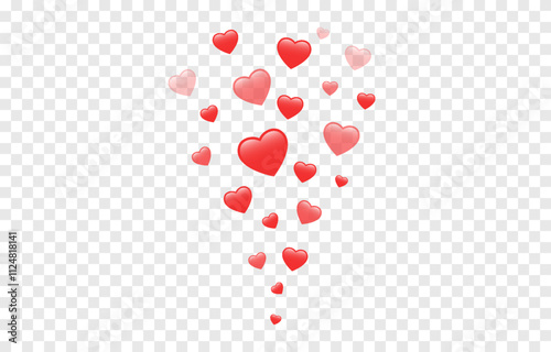 Vector flying hearts png. Reaction likes on social networks. Red hearts for Valentine's Day design.
