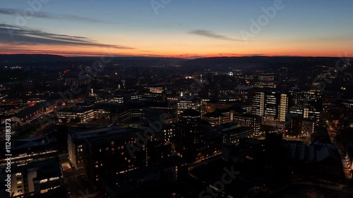 Wallpaper Mural Aerial drone view of illuminated Bristol town center cityscape at sunset Torontodigital.ca