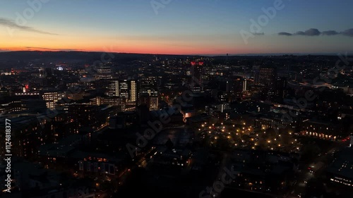 Wallpaper Mural Aerial drone view of illuminated Bristol cityscape town center at sunset Torontodigital.ca