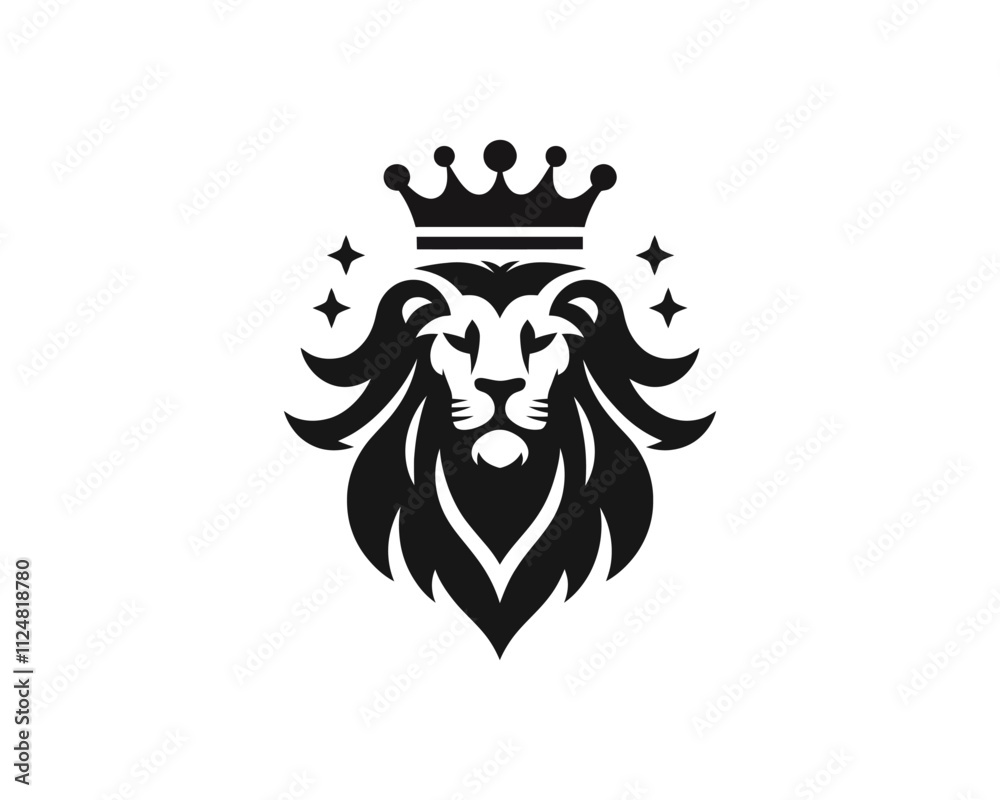 Fototapeta premium Lion King Silhouette logo design icon symbol vector illustration. Black color lion logo.