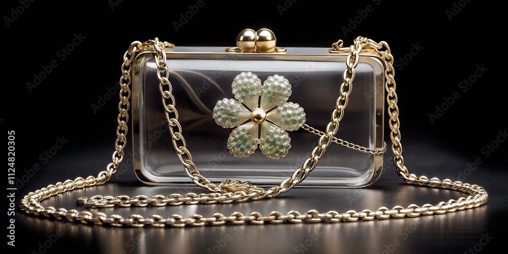 Obraz premium Mini handbag featuring transparent design and decorative flower for stylish accessories