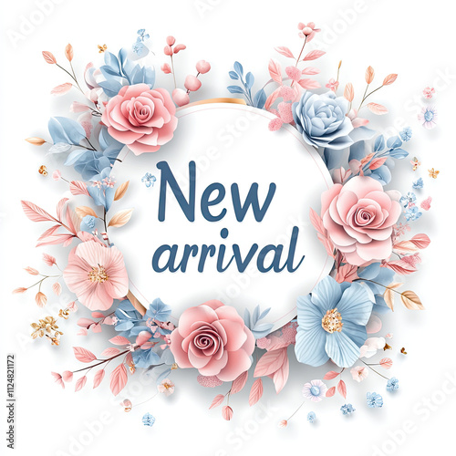 Pastel blue and pink flowers surrounding the text 