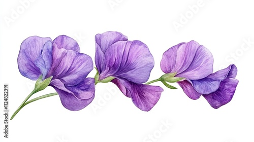 Fototapeta Naklejka Na Ścianę i Meble -  Watercolor Painting of Purple Sweet Pea Flowers