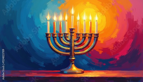 Vibrant Abstract Artwork of a Hanukkah Menorah with Stunning Colors.