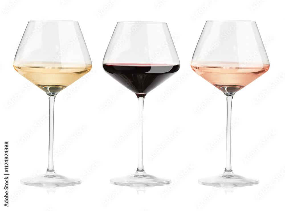 Glasses with different wines isolated on white, set Glasses with different wines isolated on white, set