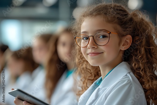 Young Girls in STEM Uniforms Engaged in Collaborative Learning Environment Promoting Science and Technology photo