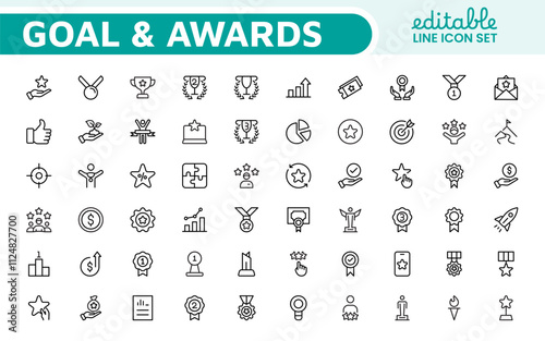 Goal & Awards Icon Set. A motivational collection of icons designed to celebrate achievements and aspirations, perfect for personal development, coaching, and recognition.