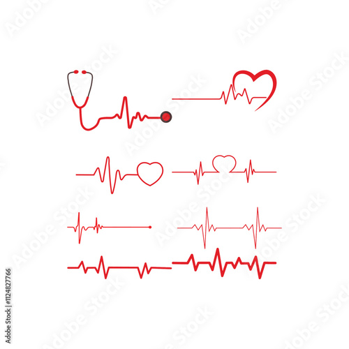 Cardiogram wave hand-drawn set.