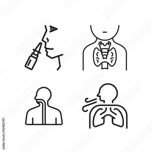 Respiratory Health and Functions Line Art Icons set .
