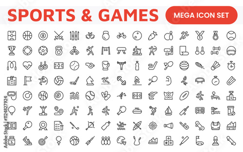 Sports Icon Set. A dynamic collection of vibrant icons representing various sports and activities, perfect for enhancing apps, websites, and marketing materials.