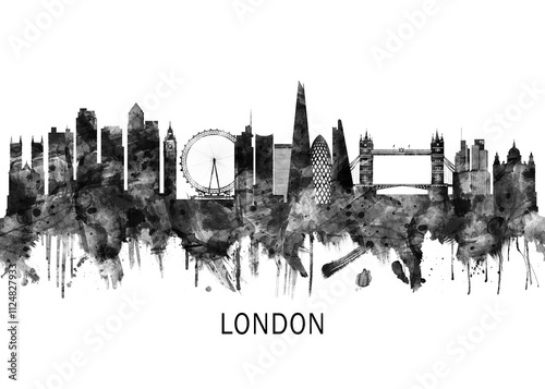 Photography London England Skyline BW, city landscape banner district business print paintin