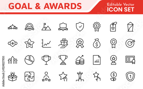 Goal & Awards Icon Set. A motivational collection of icons designed to celebrate achievements and aspirations, perfect for personal development, coaching, and recognition.