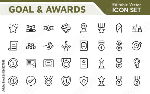 Goal & Awards Icon Set. A motivational collection of icons designed to celebrate achievements and aspirations, perfect for personal development, coaching, and recognition.