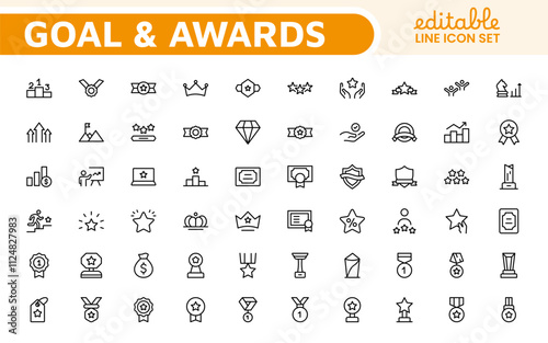 Goal & Awards Icon Set. A motivational collection of icons designed to celebrate achievements and aspirations, perfect for personal development, coaching, and recognition.